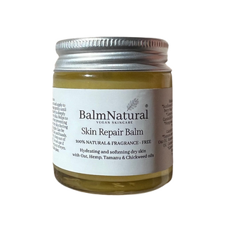 Skin repair balm jar  by BalmNatural with aluminium lid. Ideal for repairing and softening dry sensitive skin concerns.